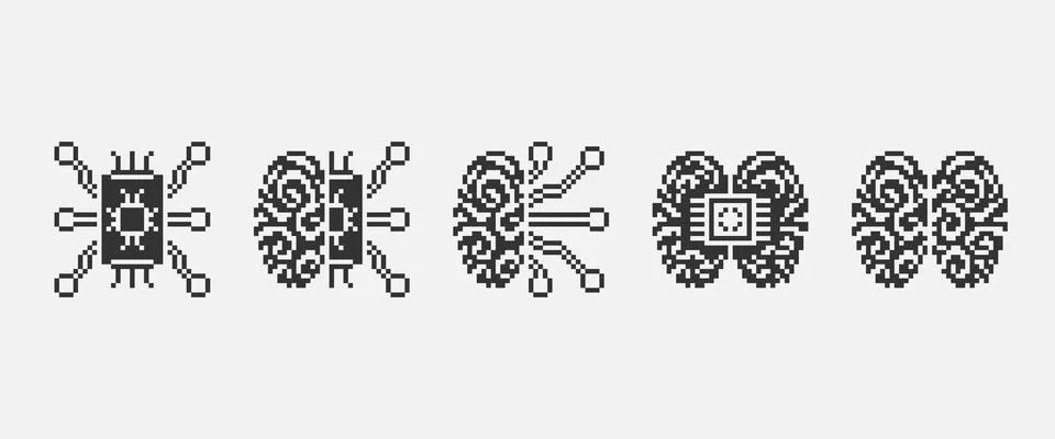 Set of artificial intelligence icons Stock Illustration