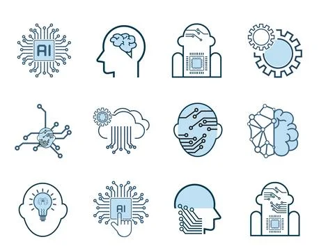 SET of Artificial intelligence icons set. Collection of high quality outlin.. Stock Illustration