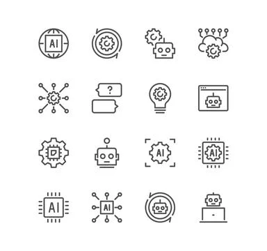 Set of artificial intelligence related icons. Illustration