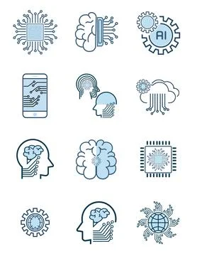 Set of Artificial Intelligence Related Vector Line Icons. Contains such Ico.. Stock Illustration