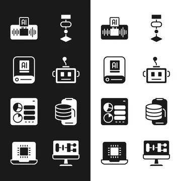 Set Artificial intelligence robot, AI, Algorithm, Computer api interface, Cloud Stock Illustration