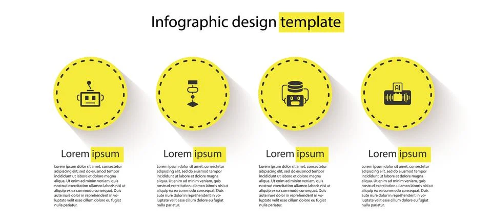 Set Artificial intelligence robot, Algorithm, and AI. Business infographic 스톡 일러스트