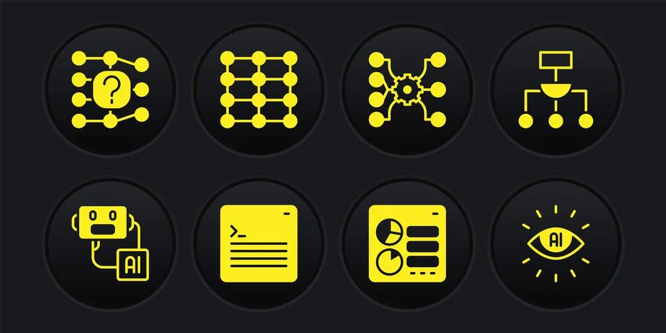 Set Artificial intelligence robot, Algorithm, Web developer programming code Stock Illustration