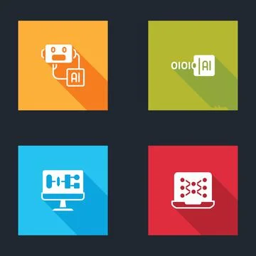 Set Artificial intelligence robot, Binary code, Algorithm and Neural network Illustrazione stock