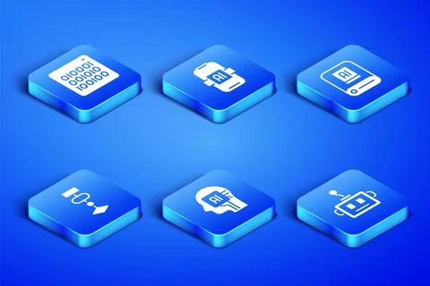 Set Artificial intelligence robot, Binary code, Humanoid, Algorithm, AI and icon Stock Illustration