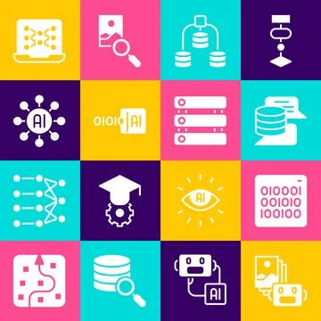 Set Artificial intelligence robot, Binary code, Server, Data, Neural networ.. 스톡 일러스트