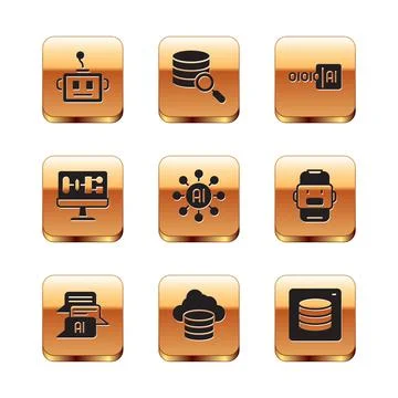 Set Artificial intelligence robot, Chat, Cloud database, Neural network Stock Illustration