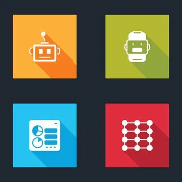 Set Artificial intelligence robot, Chat, Computer api interface and Neural Illustrazione stock