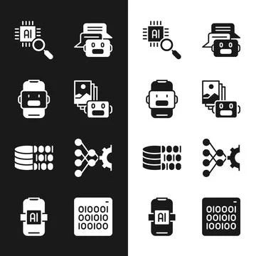 Set Artificial intelligence robot, Chat, Processor CPU, Binary code, Neural.. 스톡 일러스트
