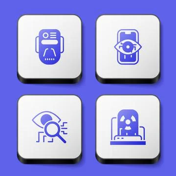 Set Artificial intelligence robot, Computer vision, Eye scan and Radioactive Stock Illustration