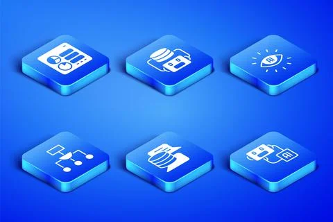 Set Artificial intelligence robot, Computer api interface, Server, Data Stock Illustration