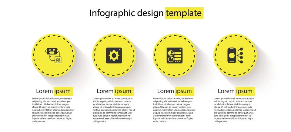 Set Artificial intelligence robot, Computer api interface, and Neural network Stock Illustration