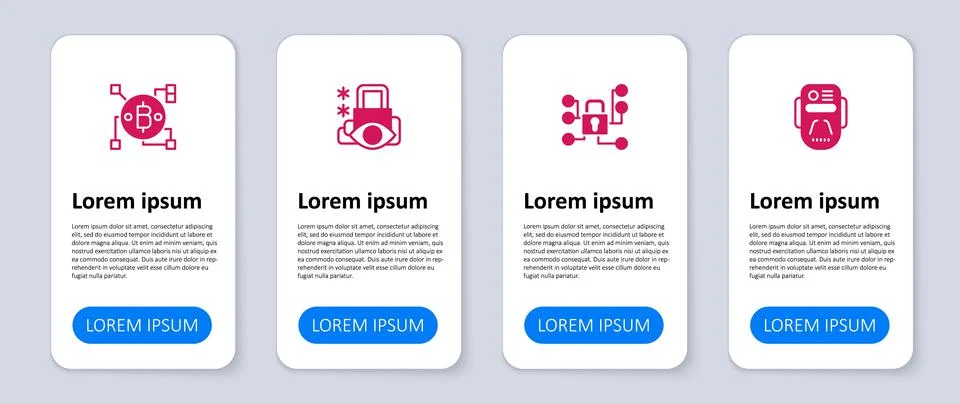 Set Artificial intelligence robot, Cyber security, and Blockchain technology Stock Illustration