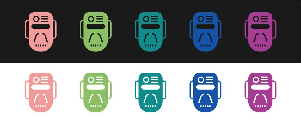 Set Artificial intelligence robot icon isolated on black and white background Illustrazione stock