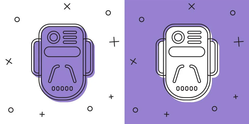 Set Artificial intelligence robot icon isolated on white and purple background Illustrazione stock