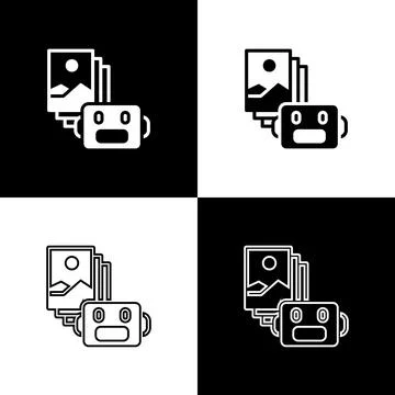 Set Artificial intelligence robot icon isolated on black and white background Illustrazione stock