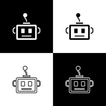 Set Artificial intelligence robot icon isolated on black and white background Illustrazione stock