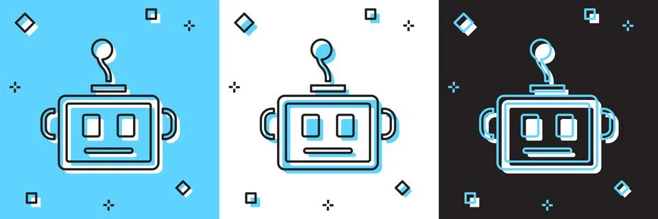 Set Artificial intelligence robot icon isolated on blue and white, black ba.. Stock Illustration