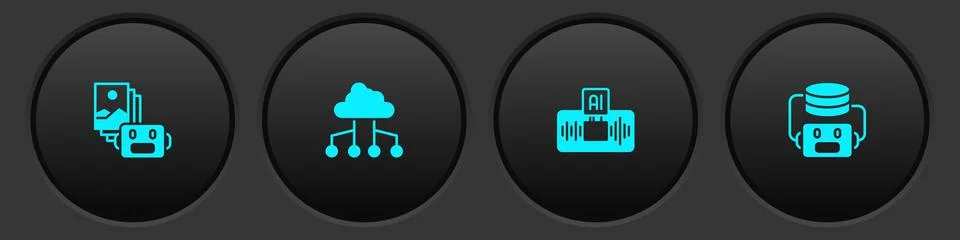 Set Artificial intelligence robot, Network cloud connection, AI and  icon. Ve イラスト素材