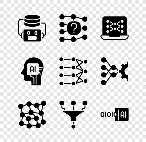 Set Artificial intelligence robot, Neural network, Funnel filter, Binary code イラスト素材