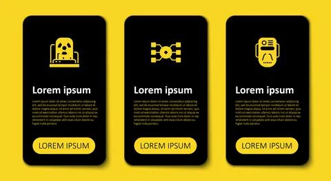 Set Artificial intelligence robot, Neural network and Radioactive warning lamp イラスト素材