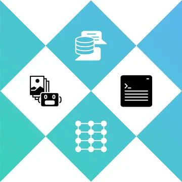 Set Artificial intelligence robot, Neural network, Server, Data and Web 库存插图