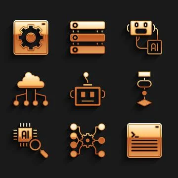 Set Artificial intelligence robot, Neural network, Web developer programming Stock Illustration