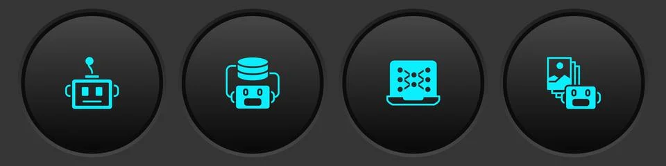 Set Artificial intelligence robot, Neural network and icon. Vector Stock Illustration