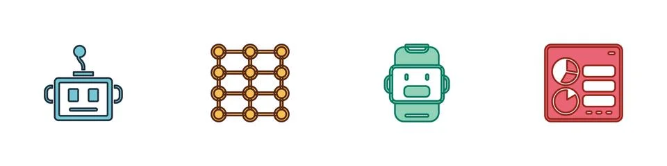 Set Artificial intelligence robot, Neural network, Chat and Computer api Stock Illustration
