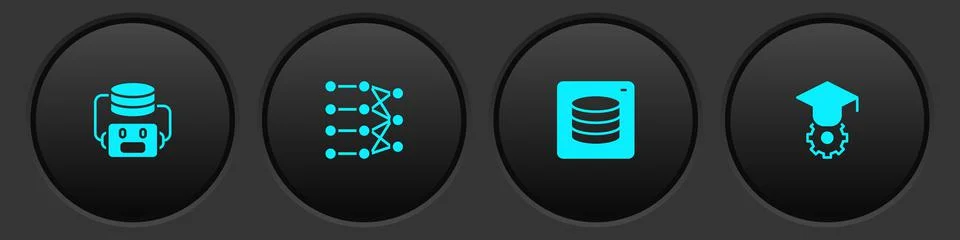 Set Artificial intelligence robot, Neural network, Server, Data and Graduation Stock Illustration