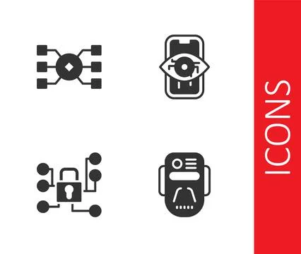 Set Artificial intelligence robot, Neural network, Cyber security and Compute Stock Illustration