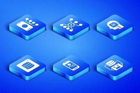 Set Artificial intelligence robot, Neural network, Mobile phone, Server, Da.. Stock Illustration