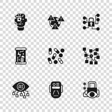 Set Artificial intelligence robot, Neural network, Cyber security, Medical .. Stock Illustration