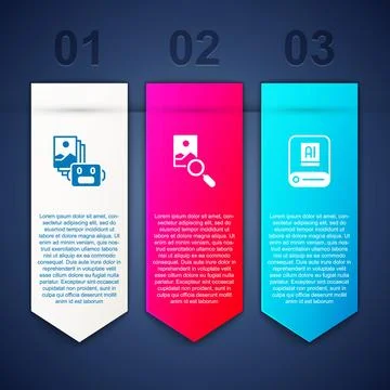 Set Artificial intelligence robot, Photo retouching and AI. Business infogr.. Stock Illustration