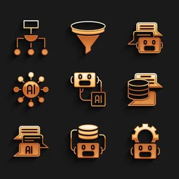 Set Artificial intelligence robot, Robot setting, Server, Data, Chat, Neura.. 스톡 일러스트