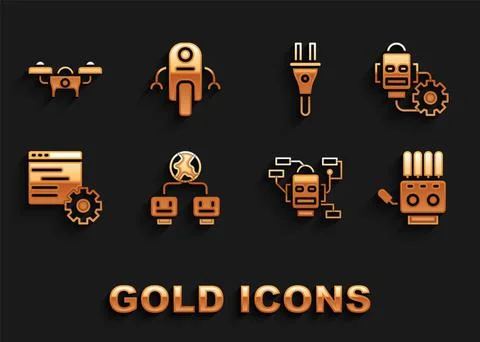 Set Artificial intelligence, Robot setting, Mechanical robot hand, Computer api Illustrazione stock