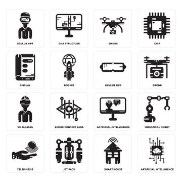Set of Artificial intelligence, Smart house, Telekinesis, Vr glasses, Oculus  Illustrazione stock gratuita