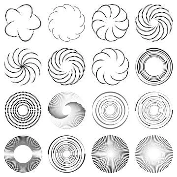 Set of artistic and creative black and white circular patterns and shapes i.. Stock Illustration