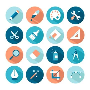 Set of artistic and design tools icons Stock Illustration