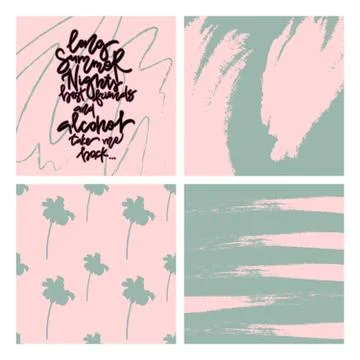 Set of artistic creative cards. Hand Drawn brush lettering. Illustrazione stock