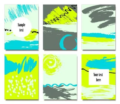 Set of artistic creative universal cards. Hand Drawn textures.Wedding Stock Illustration