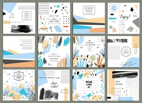 Set of artistic creative universal cards.  Stock Illustration