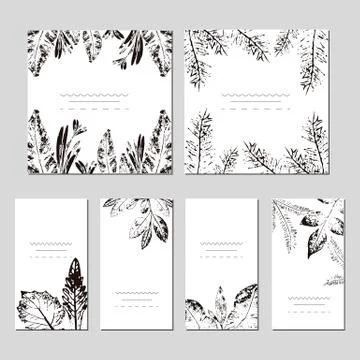 Set of artistic creative universal cards. Hand Drawn textures. Wedding Stock Illustration