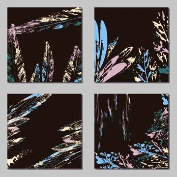 Set of artistic creative universal cards. Hand Drawn textures. Wedding Stock Illustration