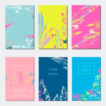 Set of artistic creative universal cards. Hand Drawn textures. Wedding Stock Illustration