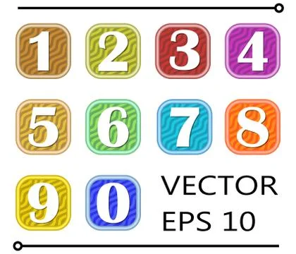Set of artistic number label in different color on wavy background, for infog Stock Illustration