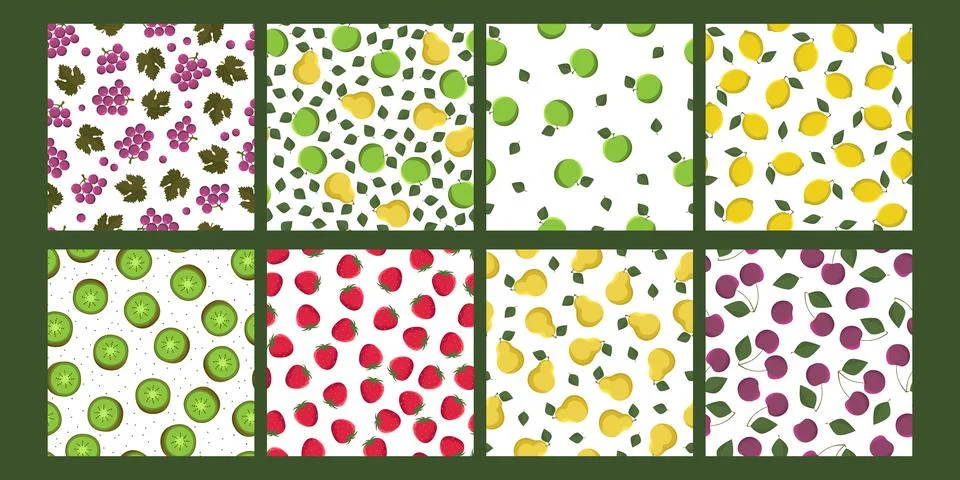 Set artistic seamless patterns abstract fruits. Stock Illustration