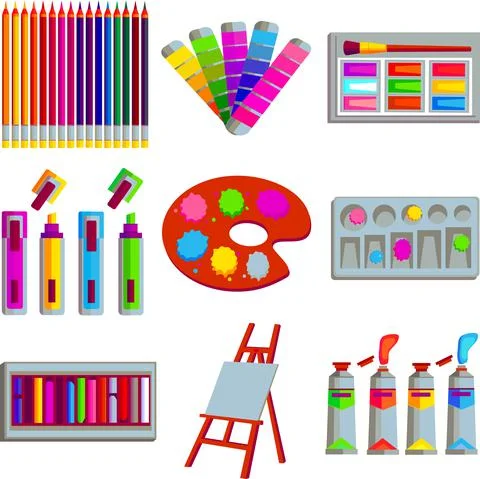 A set of artistic tools or equipment. Stock Illustration