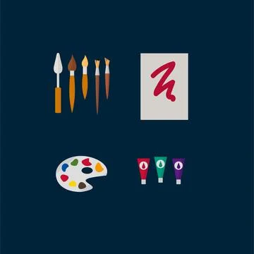 A set of artist's tools. A set of elements for painting, watercolor, brushes Stock Illustration