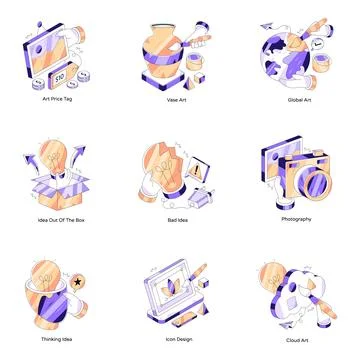 Set of Artwork Isometric Illustrations Stock Illustration